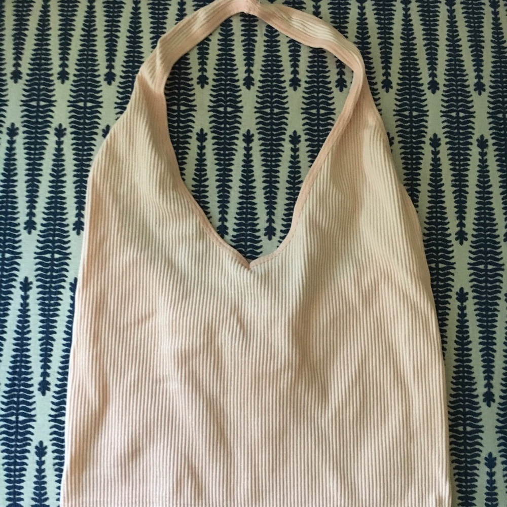 Urban Outfitters Ribbed Vneck Spandex Halter crop top light pink size medium